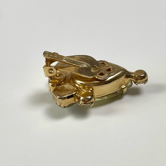 Vintage GARNE Clip On 7 Yellow Amber Stone Gold Tone Earrings - Picture 6 of 6